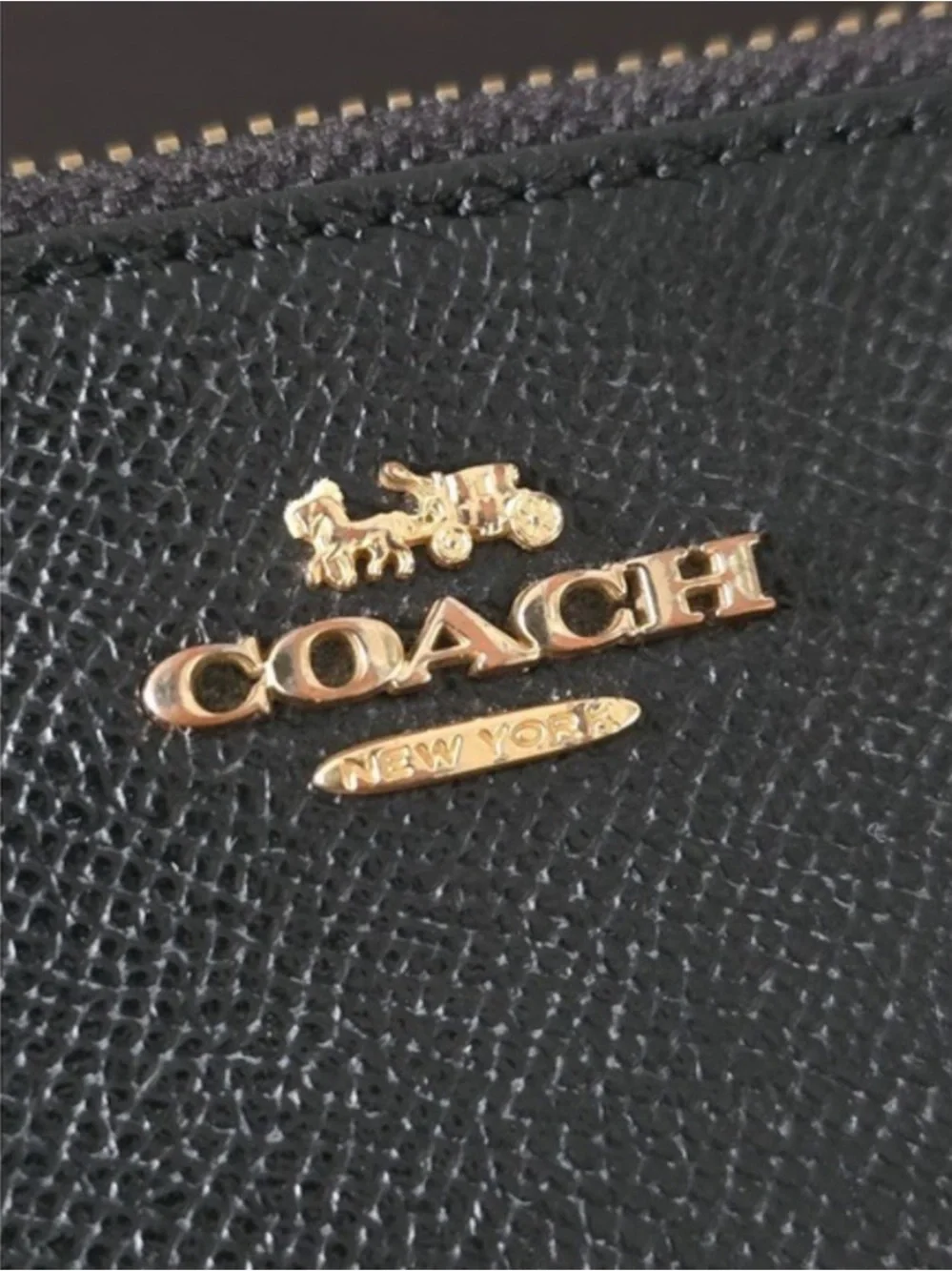 Coach Womens Black Crossgrain Leather Double Zip Wristlet Clutch Gold Hardware